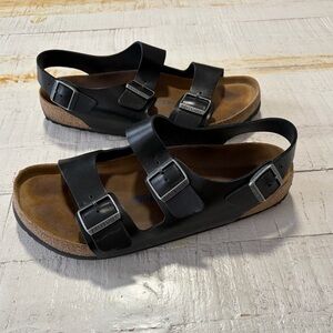 Birkenstock Milano Soft Footbed EU size 45 Men’s size 12 Sandals Black Leather